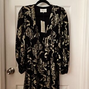 BNWT Ba&Sh Black and gold Metallic Baddie Wrap Dress Size Small/1